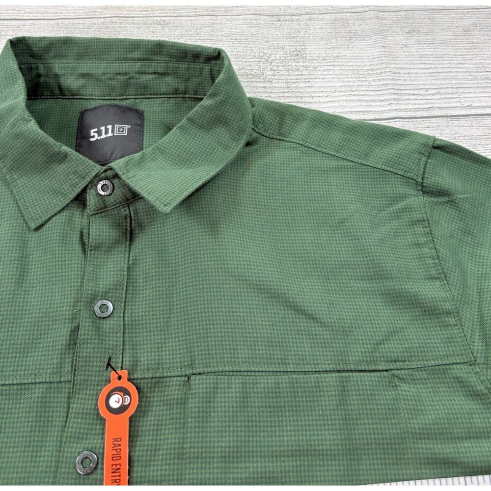 5.11 Tactical Igor Shirt Green Houndstooth Long Sleeve Snap Button Size M - Picture 4 of 8
